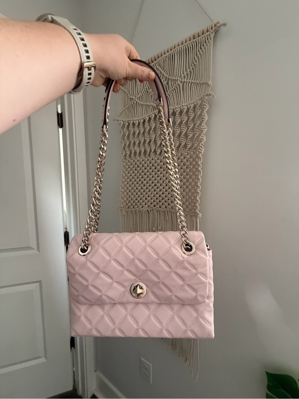 Kate Spade Natalia Quilted Leather Bag with chain strap in Light Pink